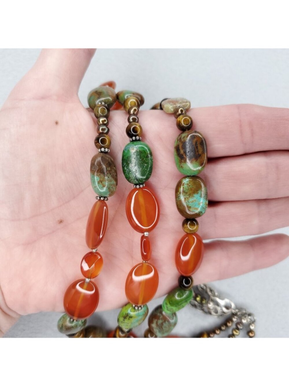 Barse Beaded Necklace Turquoise Carnelian Sterling Silver Multi Strand 18" - Picture 4 of 6